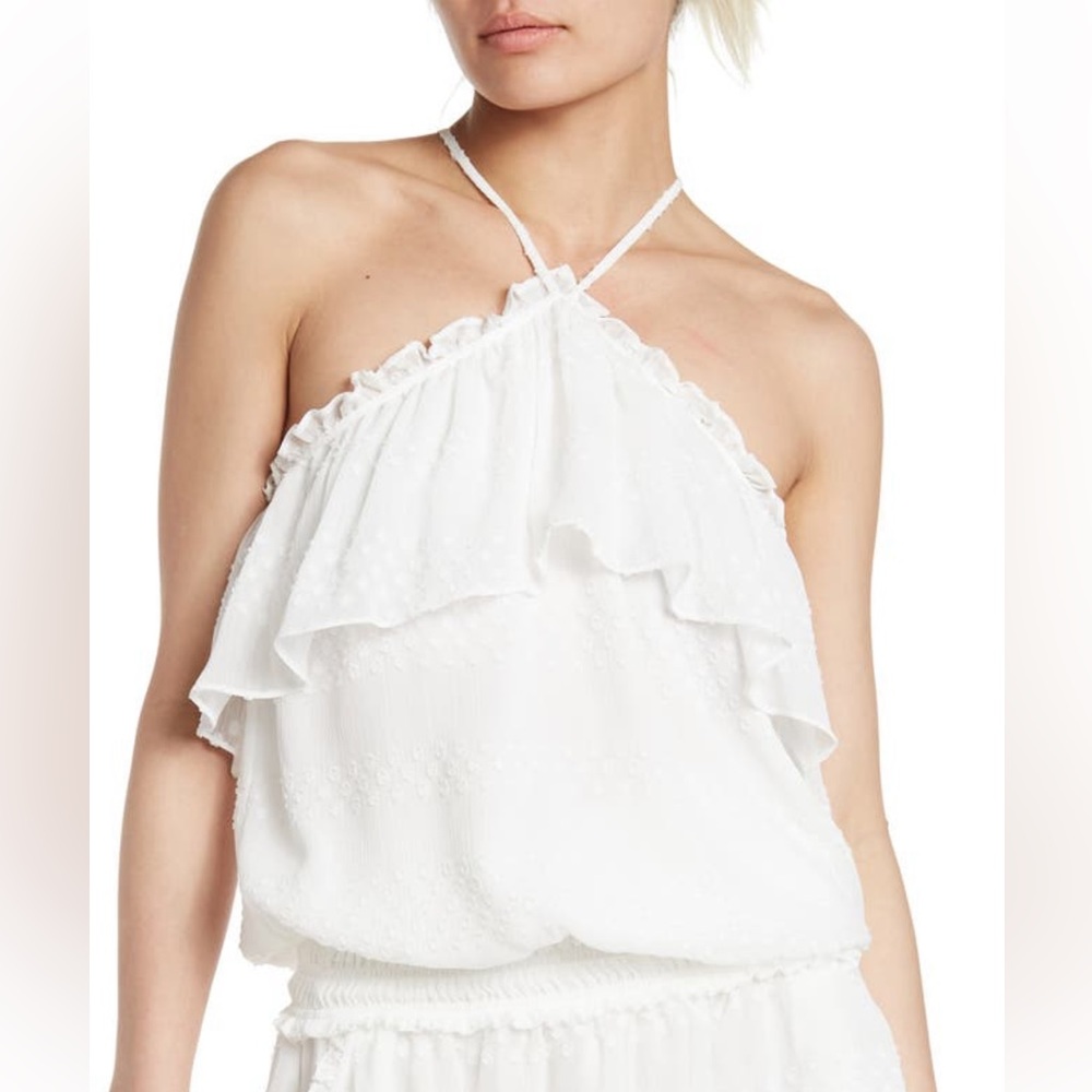 Ramy Brook Jules Ruffled Halter Blouson White Tank (M)